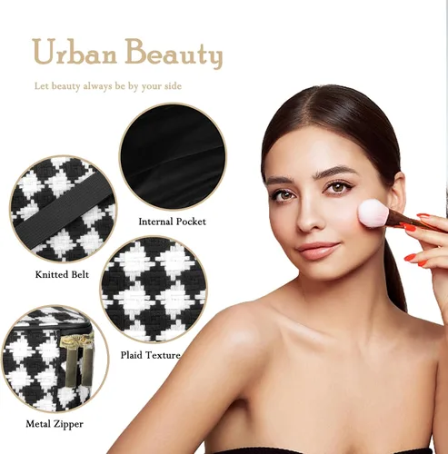 Miniatura 2 de AOYUNHUI Bolsa de maquillaje, bolsa de cosméticos portátil con asa, bolsa de gran capacidad, bolsa con cremallera, organizador de cosméticos
