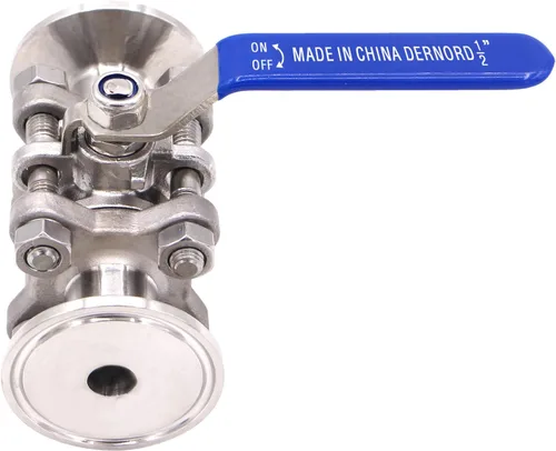 Miniatura 2 de DERNORD Válvula de bola sanitaria para trébol de tres abrazaderas de 1.5 pulgadas, acero inoxidable 304, revestimiento de PTFE, de dos vías y tres