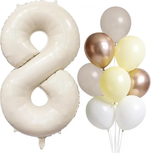 Miniatura 18 de Globo color crema número 1 de 40 pulgadas, color beige nude, número 1, con globos de arena blanca, globos beige nude champán, crema neutra