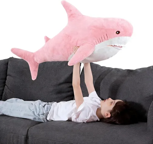 Miniatura 9 de MorisMos Peluche de tiburón gigante de 39 pulgadas, juguete de tiburón de peluche grande, almohada de tiburón suave para niños y niñas, cumpleaños