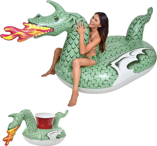 GoFloats Flotadores inflables gigantes para piscina, elige unicornio, dragón, flamenco, cisne o toro, incluye flotador de bebida