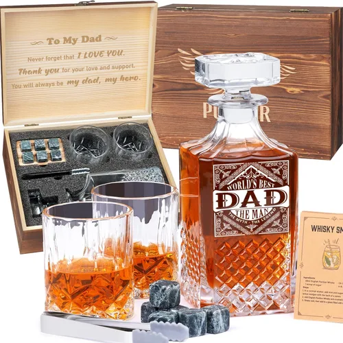 Miniatura 13 de PONPUR Regalos para hombres y papá, rellenos de calcetines, juego de decantador de whisky con 2 vasos, regalo único y genial de cumpleaños para papá