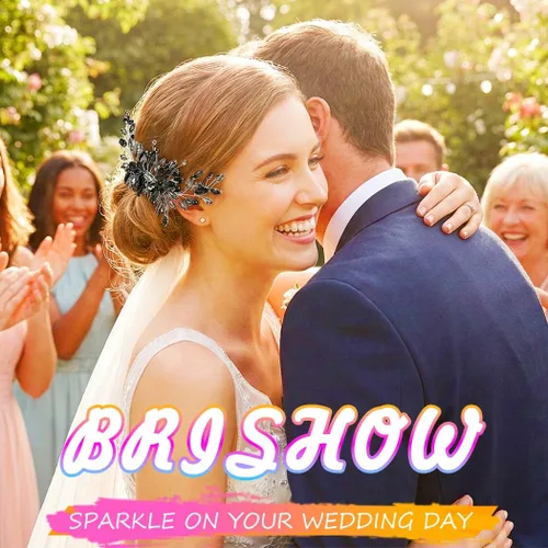 Miniatura 6 de Brishow Accesorios negros del pelo del Rhinestone de la boda, peines cristalinos del pelo para las mujeres