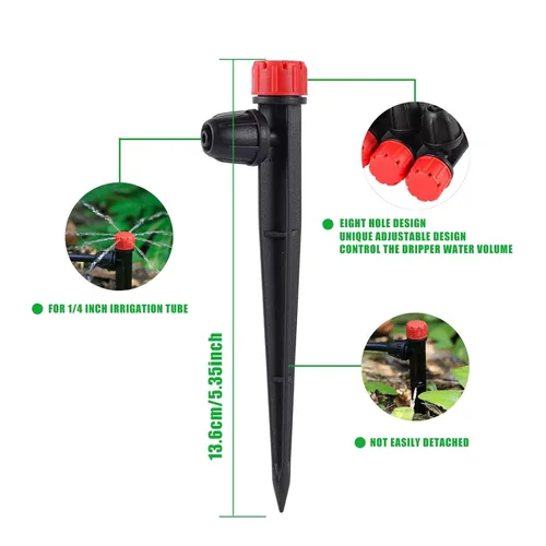 Miniatura 3 de Emisores de riego por goteo, emisores de goteo ajustables de 360 grados en 5" con estaca para tubos de riego por goteo de 1/4 de pulgada, goteros