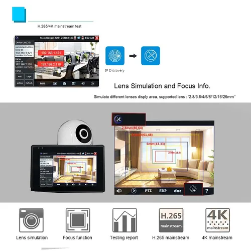 Miniatura 2 de Probador de CCTV IP 5 en 1 compatible con cámara IP de hasta 4K y cámara analógica de 720P/1080P/3mp/4mp/5 megapíxeles AHD, TVI, CVI y CVBS, monitor