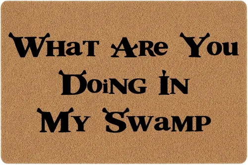 Tapete divertido con texto en inglés «What are You Doing in My Swamp» – Tapete para puerta delantera, entrada, exterior, marrón, regalo de