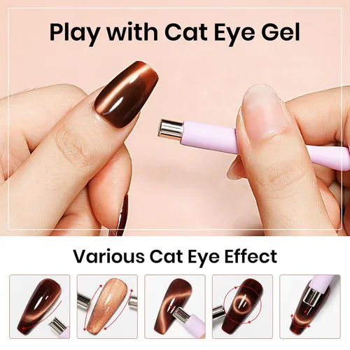 Miniatura 4 de MIZHSE Esmalte de uñas de gel de cristal de gelatina marrón, ojo de gato, 0.4 fl oz, esmalte de gel holográfico con purpurina UV LED, gel magnético