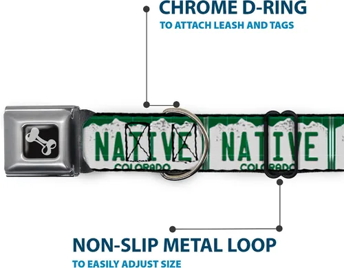 Miniatura 5 de Buckle-Down Collar de perro con hebilla para cinturón de seguridad, placa de matrícula de Colorado, 1 pulgada de ancho, se adapta a cuello de 15 a