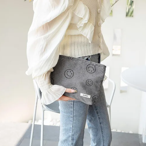 Miniatura 5 de Bolsa de maquillaje para mujeres, bolsa de cosméticos de pana con diseño estético, bolsa de mano para damas, estuche para lápices para niñas, lindo