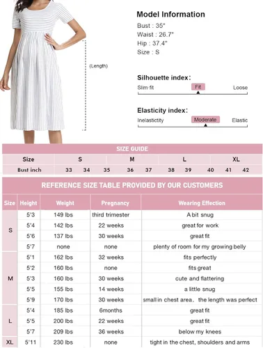 Miniatura 6 de BBHoping Vestido de maternidad casual a rayas para mujer, manga corta y 34, longitud hasta la rodilla, ropa de embarazo para baby shower