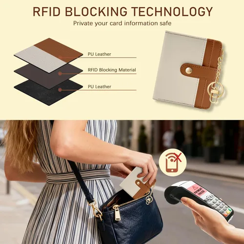 Miniatura 3 de Jogjam Cartera pequeña para mujer, Rfid delgada y compacta para tarjetas de crédito, billetera plegable de piel sintética, bolsillo con cremallera