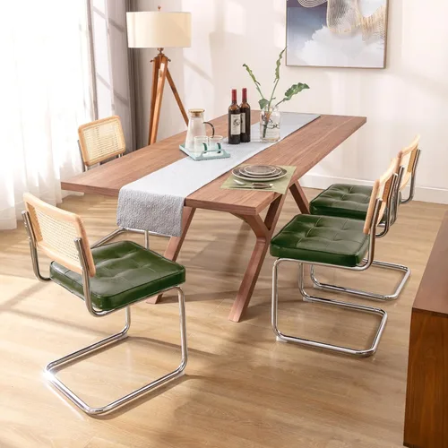 Miniatura 26 de Zesthouse Juego de 4 sillas de comedor de ratán natural, sillas de comedor modernas de mediados de siglo con respaldo de madera maciza y base