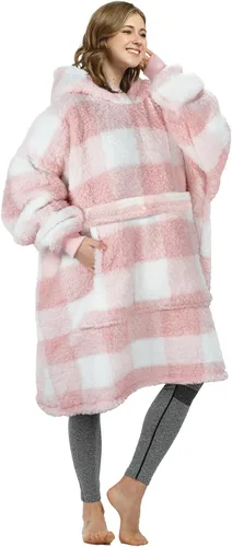 Miniatura 30 de Catalonia Sudadera extragrande tipo manta con capucha, sudadera de sherpa portátil para adultos, hombres y mujeres