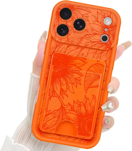 Miniatura 14 de Fiyart Funda diseñada para iPhone 17 Pro Max, tarjetero con ranura para tarjetas, diseño de flores, diseño de girasoles, antiarañazos, protección