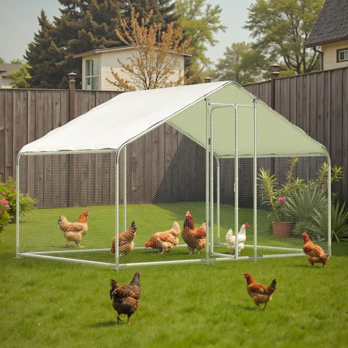 Miniatura 12 de Gallinero de metal, gallinero con cubierta impermeable y anti-UV, jaula de aves de corral con puerta con cerradura, gallinero para gallinas de pato