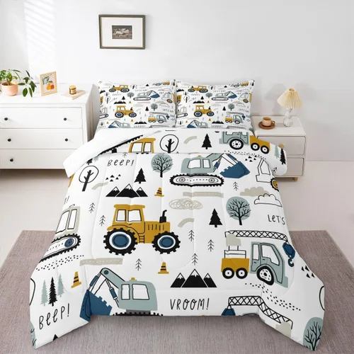 Miniatura 7 de Feelyou Juego de edredón de dibujos animados para niños, juego de ropa de cama de construcción para niños pequeños, equipo de decoración de Multi 09