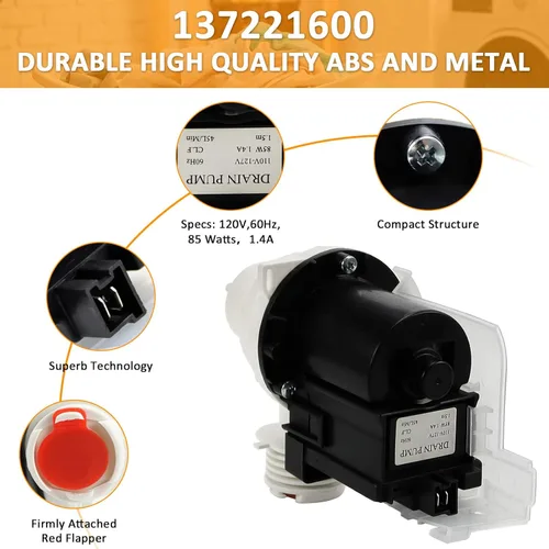 Miniatura 3 de AMI PARTS 137221600 Bomba de drenaje para lavadora Kenmore Frigidaire – Reemplaza AP5684706 PS7783938 AP5684706 131724000 134051200 134740500