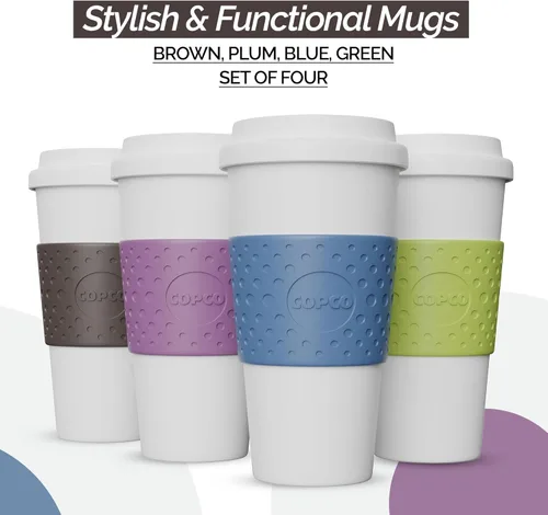 Miniatura 2 de Copco Acadia Taza de viaje (paquete de 4), taza de café aislada de 16 onzas con plástico de doble pared, tapa a prueba de fugas, apta