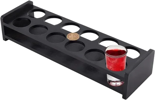 Miniatura 10 de NBEADS Soporte para 13 bandejas de vidrio de chupito, estante de madera de bambú, organizador de copas de vino de cerveza, base gruesa, servidor