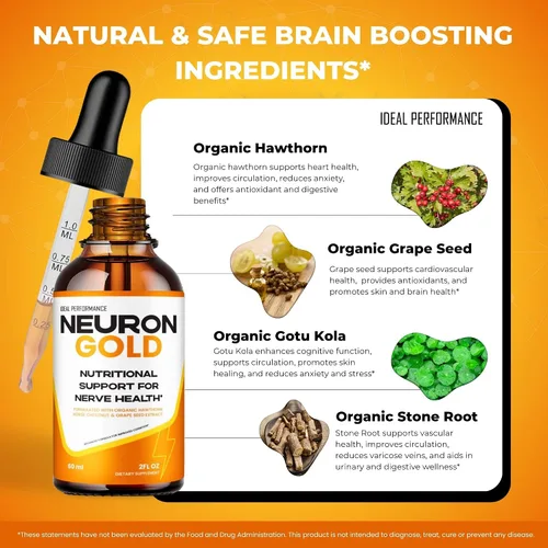 Miniatura 6 de Neuron Gold Drops, Neuron Gold Premium para neuropatía y suplemento de apoyo a la salud nerviosa - Máxima fuerza, todos los ingredientes naturales