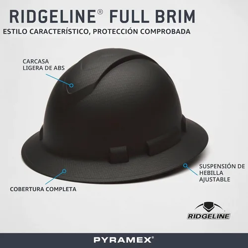 Miniatura 5 de Pyramex Ridgeline - Casco duro de ala completa con trinquete de 4 puntos, patrón de grafito negro mate