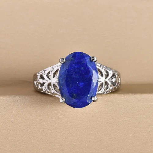 Miniatura 2 de Compra LC - Anillo de lapislázuli azul calado celta vintage para mujer, acero inoxidable, Metal, Lapislázuli