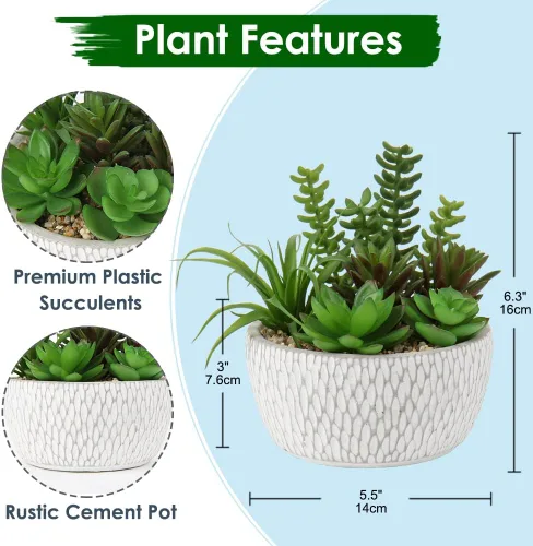 Miniatura 2 de Briful Pequeñas plantas falsas surtidas suculentas falsas en macetas, plantas suculentas realistas artificiales con macetas de cemento