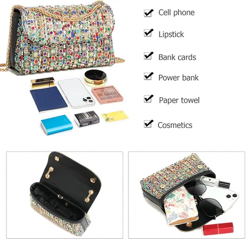 Miniatura 4 de Bolsos de mano con diamantes de imitación para mujer, bolsos de hombro con cadena, bolsas de noche brillantes para cóctel, graduación, fiesta, boda