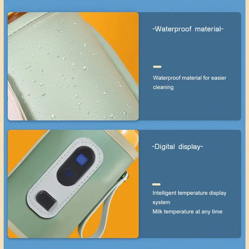 Miniatura 4 de Calentador de biberones de leche para bebés con pantalla digital USB, portátil de 5 velocidades para leche materna y agua (verde)