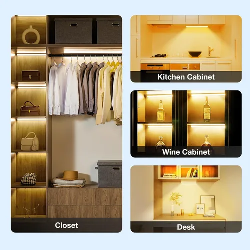 Miniatura 5 de Luces debajo del gabinete con control remoto, luces de clóset magnéticas y regulables, luz de tienda LED inalámbrica recargable por USB, luces