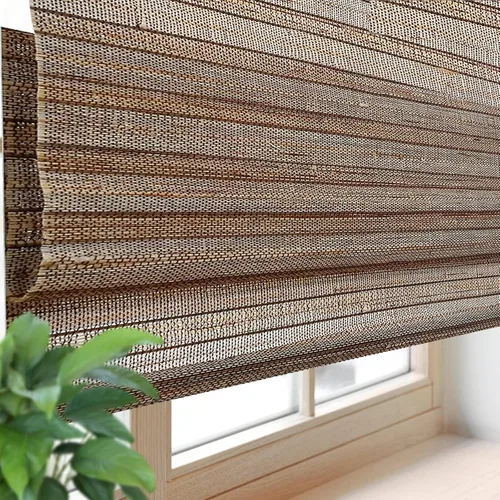 Miniatura 10 de Persianas de Bambú Opacas sin Cordón para Ventanas, Persianas Romanas de Filtrado de Luz con Cenefa de 6 Pulgadas de Alto, con Forro Oscurecedor