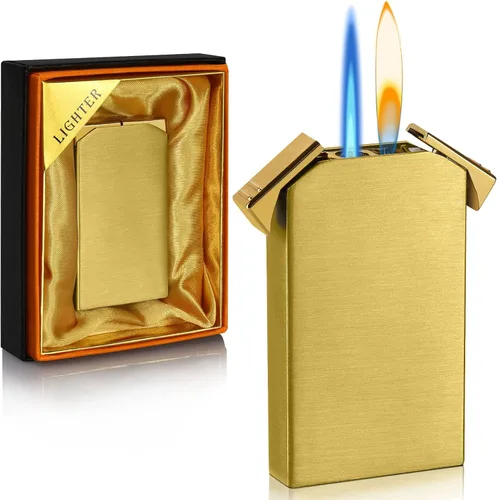Miniatura 10 de Encendedor de doble llama – Linterna conmutable y llama suave, butano recargable, encendedores de tubería fría – Regalos únicos