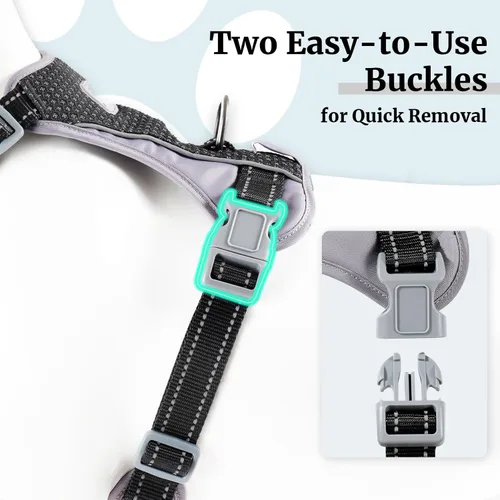 Miniatura 4 de Huntboo Arnés para perro sin tirones, chaleco totalmente reflectante con 2 clips para correa, sin estrangulamiento, ajustable, transpirable y Negro
