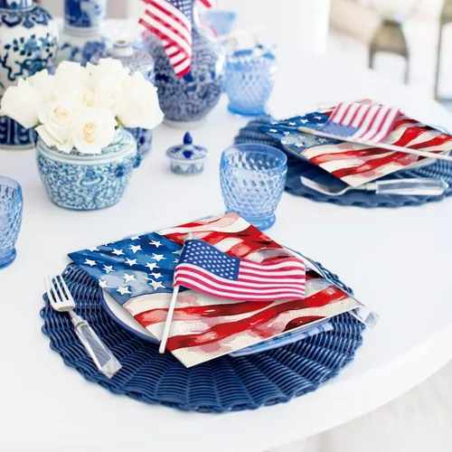 Miniatura 6 de JarThenaAMCS 80 servilletas de papel patrióticas con la bandera estadounidense, servilletas desechables del 4 de julio, servilletas de almuerzo