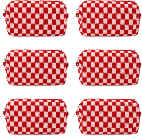 Miniatura 16 de SOIDRAM 6 Piezas Bolsa de Maquillaje a Cuadros Preppy Bolsa de Cosméticos a Granel Rosa Negra Bolsa de Maquillaje Personalizada Bolsa de Viaje de 6
