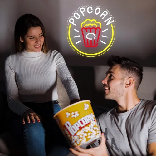 Miniatura 4 de Symone Letrero de neón de palomitas de maíz, luz LED de neón regulable alimentada por USB, decoración de cine en casa, para fiestas temáticas