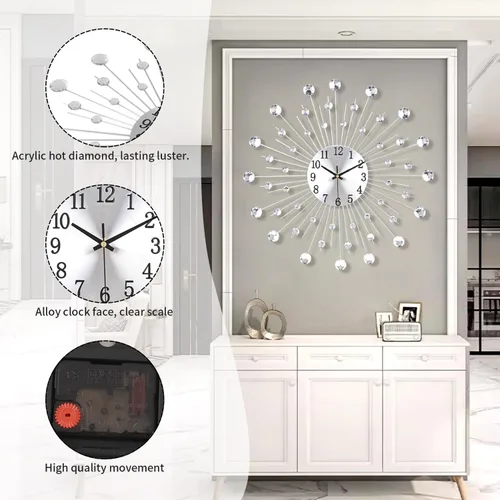 Miniatura 3 de Reloj de pared grande para sala de estar, relojes de pared modernos silenciosos que funcionan con batería, relojes decorativos sin tictac