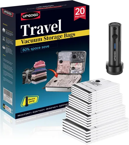 Miniatura 8 de Bolsas de vacío de viaje para equipaje con bomba eléctrica portátil, bolsas de sellado al vacío para ropa, cubos de embalaje de compresión