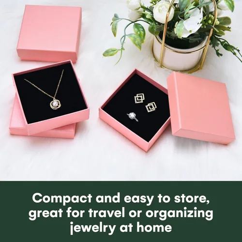 Miniatura 6 de Dawhud Direct Joyero pequeño, paquete de 6 cajas de regalo pequeñas de cartón con tapas y cojín negro, ideal para aretes, pulseras y collares, cajas