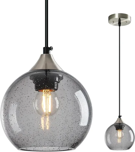 Miniatura 31 de Luces colgantes de vidrio marrón claro, iluminación de isla de cocina, lámparas colgantes de globo, iluminación colgante moderna para dormitorio