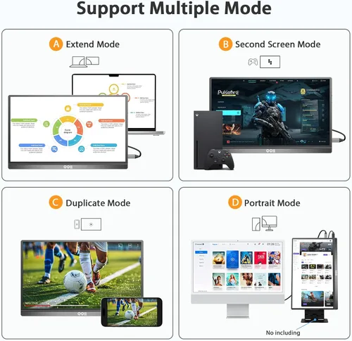 Miniatura 4 de QQH Monitor portátil, pantalla de viaje de aleación USB C HDMI de 15.6 pulgadas FHD 1080P para computadora portátil con cubierta inteligente y Gris