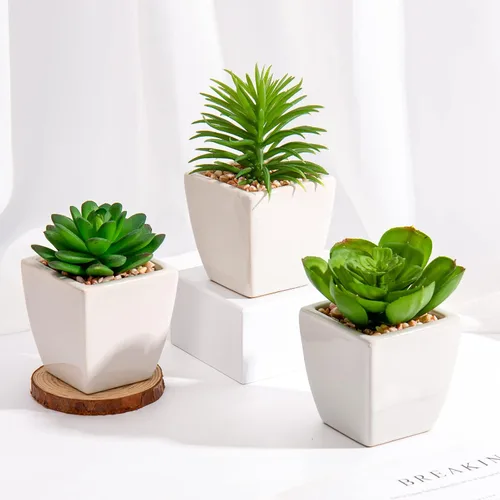 Miniatura 4 de Briful 3 suculentas falsas para decoración de bandejas escalonadas de granja, plantas artificiales más pequeñas, plantas artificiales en maceta, 3