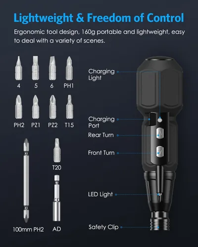 Miniatura 3 de AMIR Destornillador eléctrico inalámbrico, juego de destornilladores eléctricos recargables, kit de herramientas de reparación automática portátil