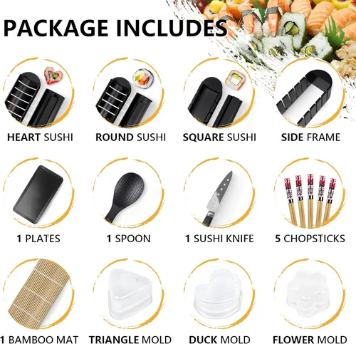 Miniatura 2 de Set de máquina de sushi HI NINGER, kit de máquina de sushi de 24 piezas para principiantes para hacer su propio sushi. Puede usarse como plato