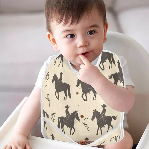 Miniatura 5 de MCHIVER Baberos de bebé para bebé niño y niña, delantal de alimentación impermeable, babero de algodón para comer alimentos, 2 paquetes