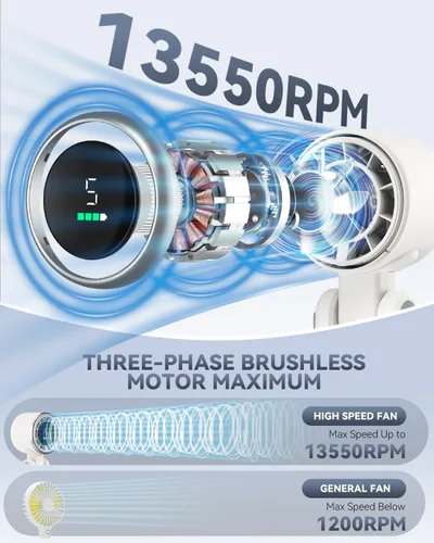 Miniatura 2 de PlayHot Ventilador turbo portátil de mano, de 5 velocidades, funciona con pilas, hasta 12 horas de batería, de mano 3 en 1, con refrigeración Air