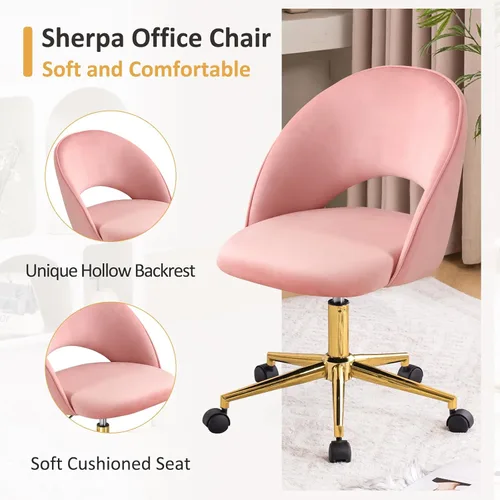 Miniatura 5 de Furniliving Silla de Tocador Rosa, Bonitas Sillas de Escritorio para Niñas con Respaldo, Silla de Acento Tapizada con Ruedas para Sala de Terciopelo