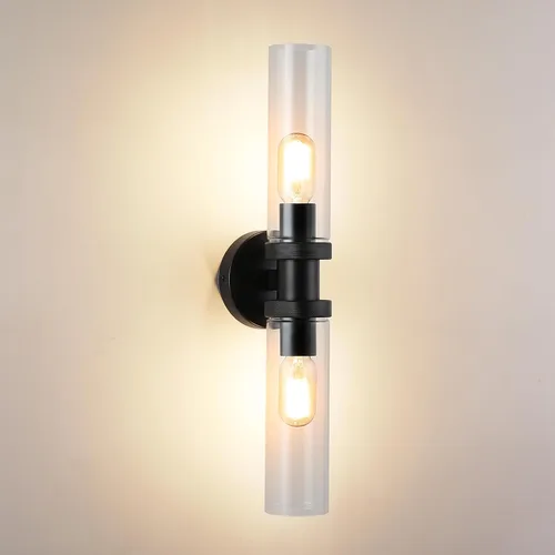 Lámpara de Tocador de 2 Luces Espejo Lateral Accesorios de Baño Estilo Granja Negro, E26 Lámparas de Pared para Dormitorio, Iluminación Industrial,