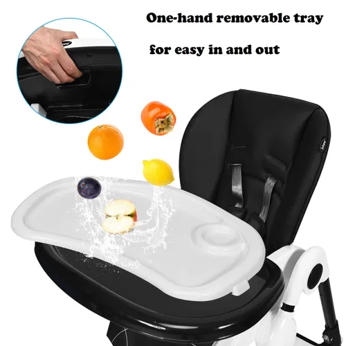 Miniatura 2 de INFANS Silla alta con bandeja extraíble con una sola mano, 4 ruedas bloqueables y cesta de almacenamiento grande, altura multiajustable, reclinable