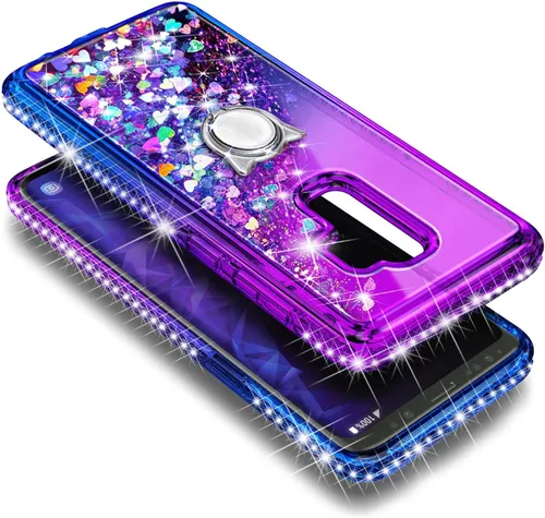 Miniatura 4 de NGB - Funda de teléfono diseñada para Samsung Galaxy S9+ Plus, morado/azul, con purpurina líquida para mujeres y niñas, con protector de pantalla
